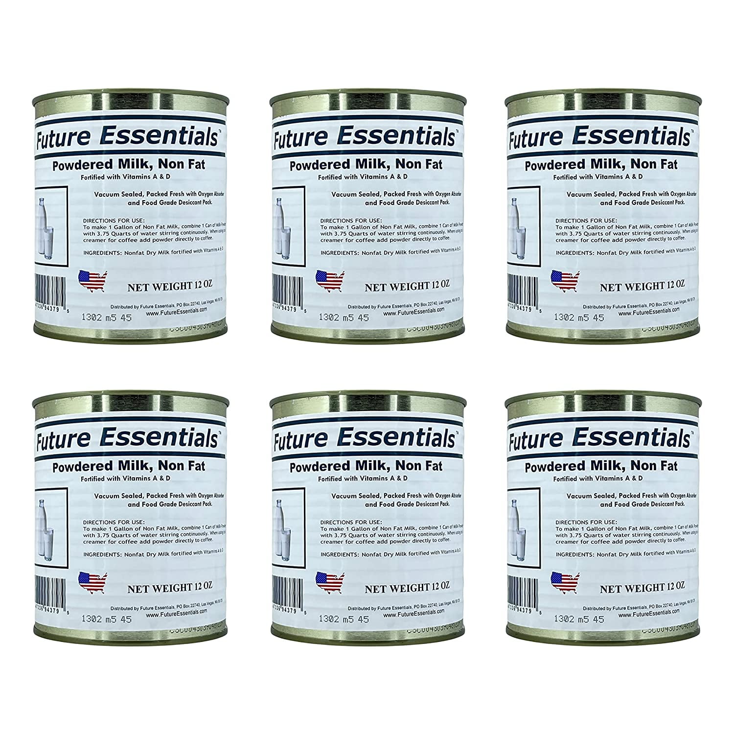 (Pack of 6 Cans) Future Essentials Long Shelf Life Emergency Food Canned Powdered Non Fat Milk 12oz/Can ✅