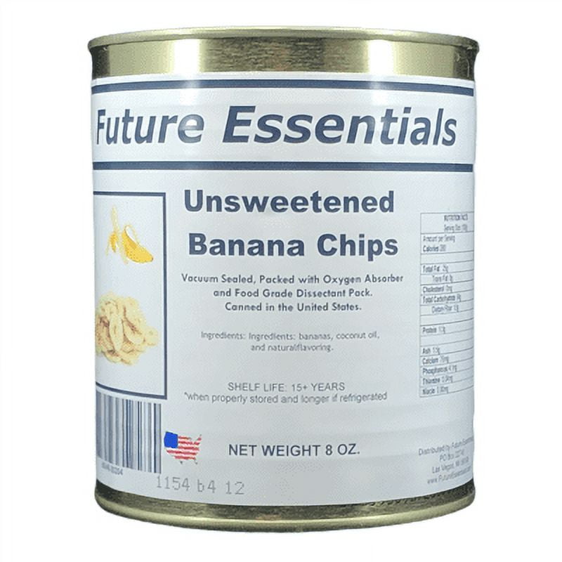 Future Essentials Long Shelf Life Emergency Food Dehydrated Unsweetened Banana Chips #2.5/8oz/Can- 12 Cans