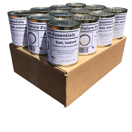 Future Essentials Long Shelf Life Emergency Iodized Salt 32oz/Can- 12 Cans