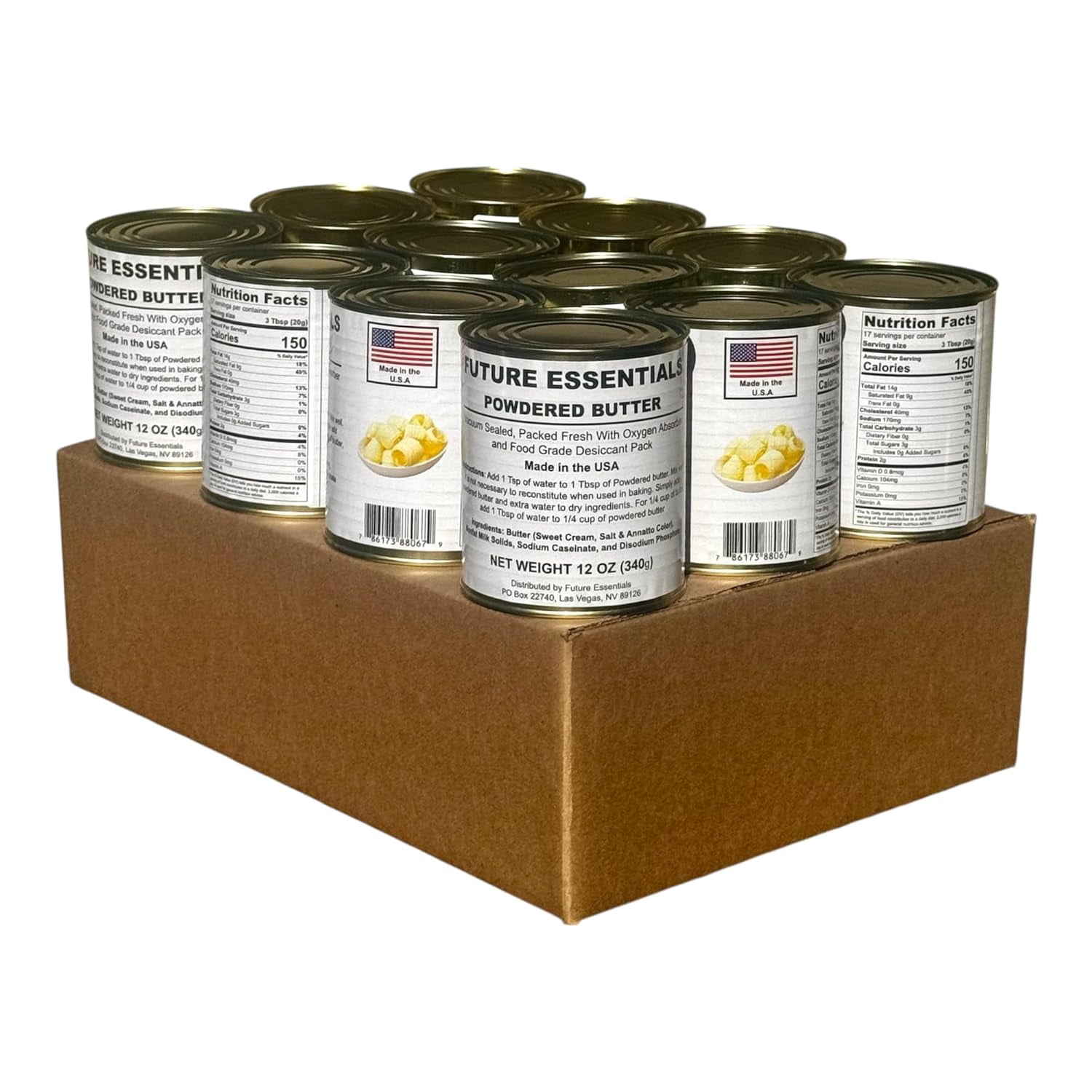 Future Essentials Powdered Butter 8 Oz Per Can Freeze Dried Food, Long Term Storage Food, Best For Camping and Hiking, Emergency Storage Food Case of 12 #2.5 Size Cans
