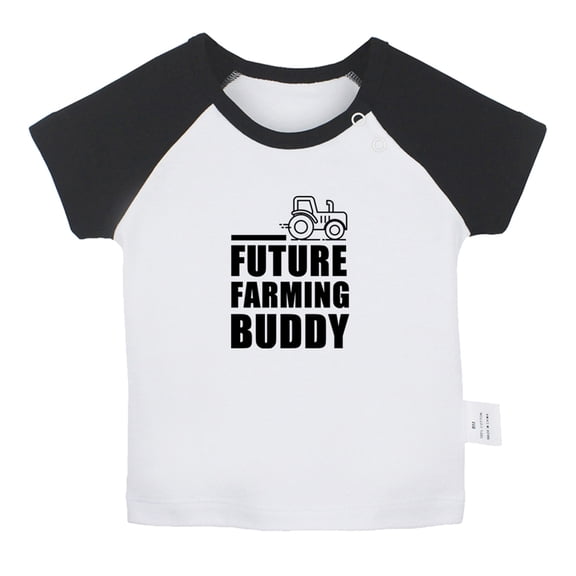 Future Farming Buddy Funny T shirt For Baby, Newborn Babies T-shirts, Infant Tops, 0-24M Kids Graphic Tees Clothing (Short Black Raglan T-shirt, 0-6 Months)