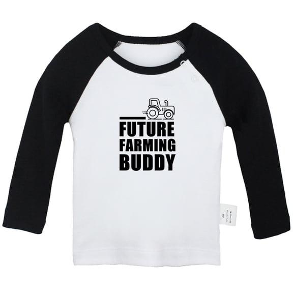 Future Farming Buddy Funny T shirt For Baby, Newborn Babies T-shirts, Infant Tops, 0-24M Kids Graphic Tees Clothing (Long Black Raglan T-shirt, 12-18 Months)