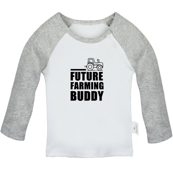 Future Farming Buddy Funny T shirt For Baby, Newborn Babies T-shirts, Infant Tops, 0-24M Kids Graphic Tees Clothing (Long Gray Raglan T-shirt, 12-18 Months)