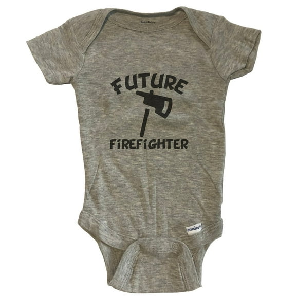 Future Firefighter Cute Fire Axe Baby Bodysuit - One Piece Baby Bodysuit - Grey