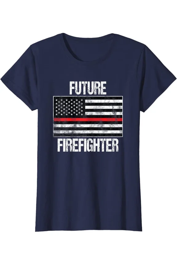 Future Firefighter USA Red Line Graphic Design T-Shirt