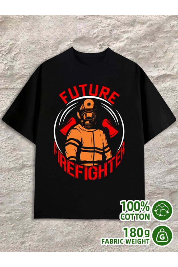 Future Firefighter men 180G 100% Cotton black Funny Unisex Shirt Crewneck tshirts Funny Unisex Shirt Graphic Tee tshirts Original Unisex Shirt Crewneck tshirts