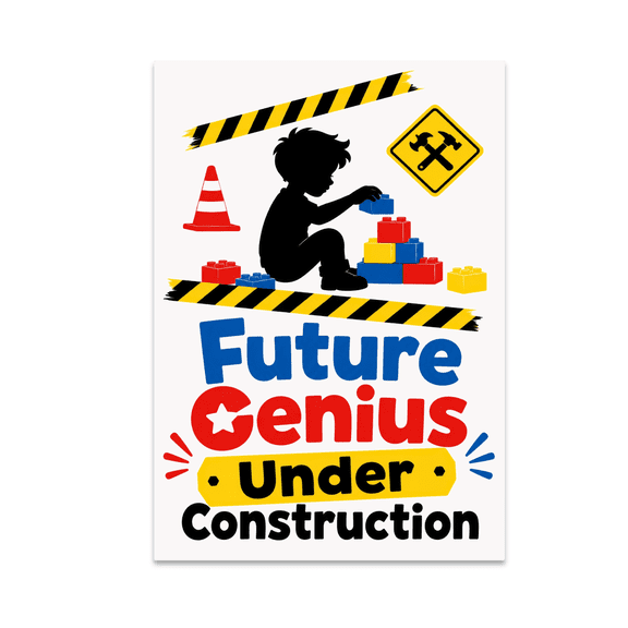 Future Genius Under Construction - Child Art Print - 13x19 Poster Print