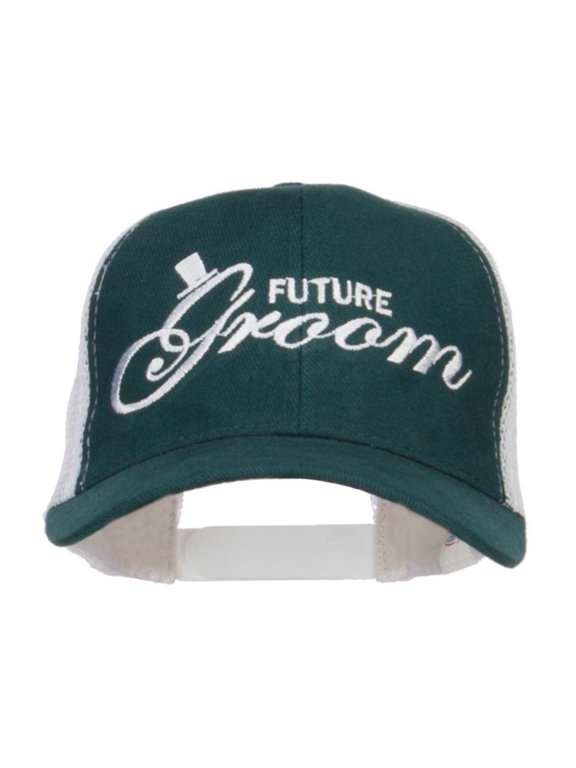 Future Groom Embroidered Cotton Trucker Cap - Green White OSFM