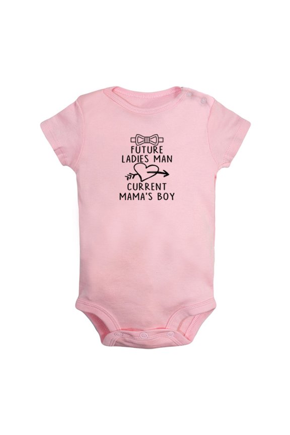 Future Ladies Man Current Mama's Boy Funny Rompers For Babies, Newborn Baby Unisex Bodysuits, Infant Jumpsuits, Toddler 0-24 Months Kids One-Piece Oufits (Pink, 12-18 Months)