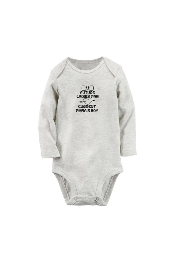 Future Ladies Man Current Mama's Boy Funny Rompers, Newborn Baby Unisex Bodysuits, Infant Jumpsuits, Toddler 0-12 Months Kids Long Sleeves Oufits (Gray, 0-6 Months)