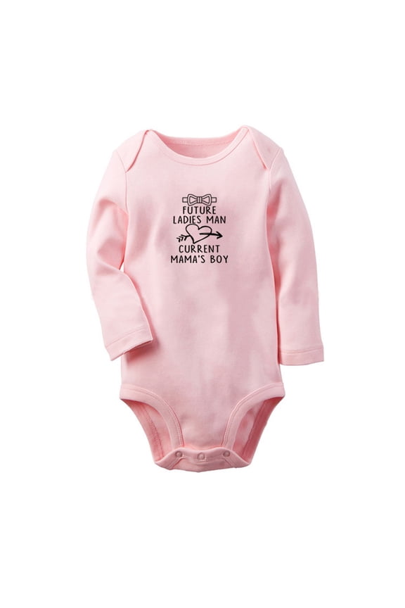 Future Ladies Man Current Mama's Boy Funny Rompers, Newborn Baby Unisex Bodysuits, Infant Jumpsuits, Toddler 0-12 Months Kids Long Sleeves Oufits (Pink, 6-12 Months)