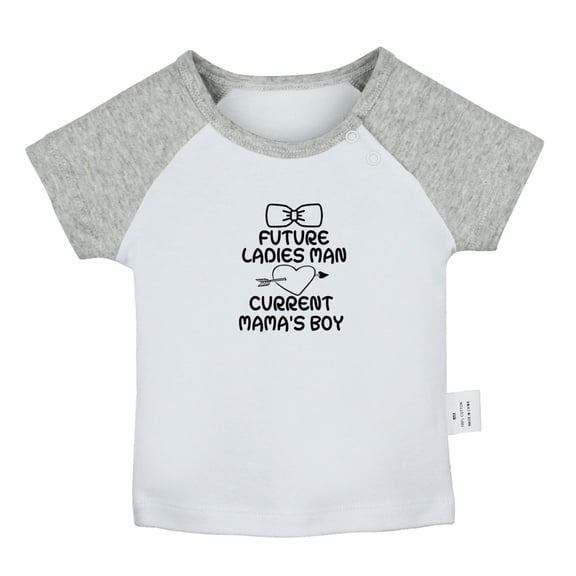 Future Ladies Man Current Mama's Boy Funny T shirt For Baby, Newborn Babies T-shirts, Infant Tops, 0-24M Kids Graphic Tees Clothing (Short Gray Raglan T-shirt, 6-12 Months)