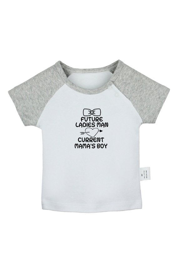 Future Ladies Man Current Mama's Boy Funny T shirt For Baby, Newborn Babies T-shirts, Infant Tops, 0-24M Kids Graphic Tees Clothing (Short Gray Raglan T-shirt, 6-12 Months)
