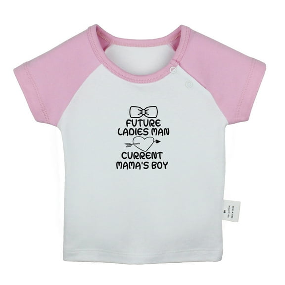 Future Ladies Man Current Mama's Boy Funny T shirt For Baby, Newborn Babies T-shirts, Infant Tops, 0-24M Kids Graphic Tees Clothing (Short Pink Raglan T-shirt, 6-12 Months)