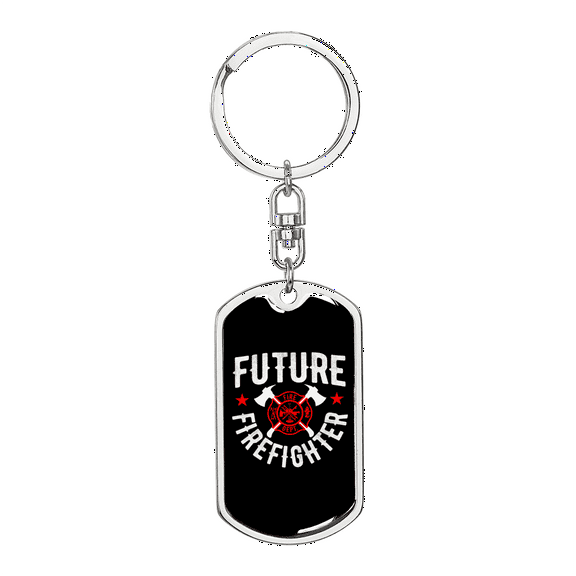 Future Logo Fire Department Firefighter Stainless Steel or 18k Gold Premium Swivel Dog Tag Keychain