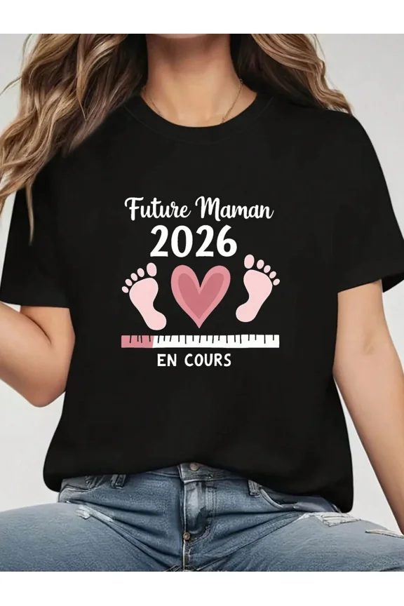 Future Maman 2026 Loading T-Shirt - Pregnancy Announcement Graphic Tee for Expecting Mothers - Soft Cotton Casual Top - French Language Gift for New Mom