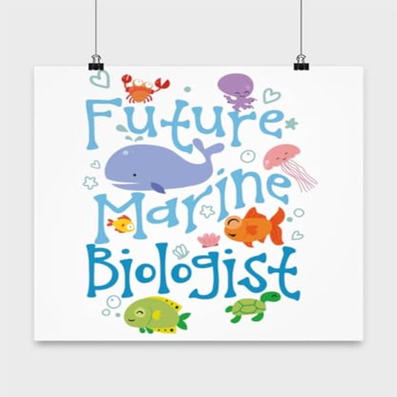 Future Marine Biologist Wall Art - Ocean Animals Poster, 13x13in for Students