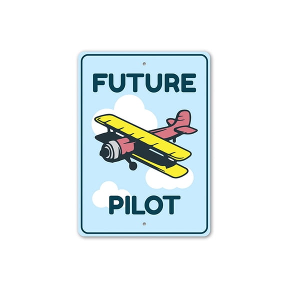 Future Pilot Kid's Room Sign, Pilot Sign, Aviation Sign, Hangar Aluminum Metal Decor Sign - 4x18 inches
