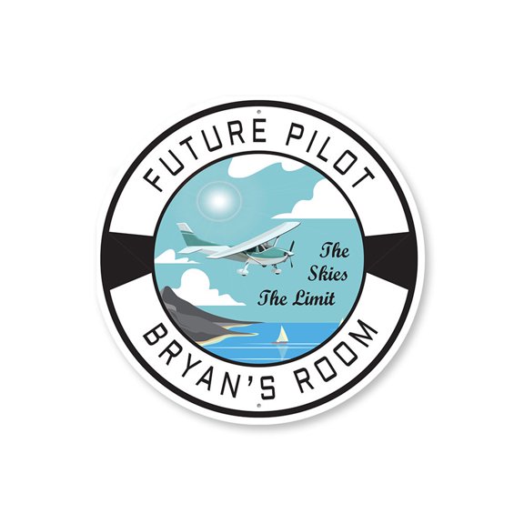 Future Pilot Kids Room Aluminum Metal Decor Sign - 12" Round
