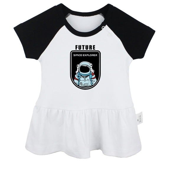 Future Planet Space Explorer Funny Dresses For Baby, Newborn Babies Skirts, Infant Princess Dress, 0-24M Kids Graphic Clothes (Black Raglan Dresses, 6-12 Months)
