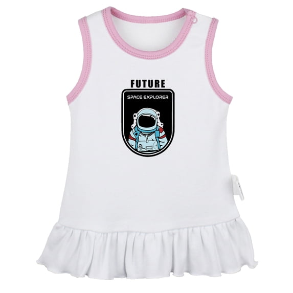 Future Planet Space Explorer Funny Dresses For Baby, Newborn Babies Skirts, Infant Princess Dress, 0-24M Kids Graphic Clothes (White Sleeveless Dresses, 12-18 Months)
