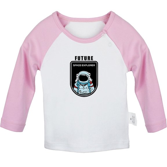 Future Planet Space Explorer Funny T shirt For Baby, Newborn Babies T-shirts, Infant Tops, 0-24M Kids Graphic Tees Clothing (Long Pink Raglan T-shirt, 12-18 Months)
