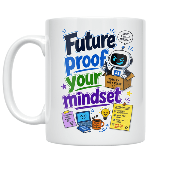 Future Proof Your Mindset AI Mischief Art - Tech Humor Enthusiast - 11 oz Ceramic Coffee Mug