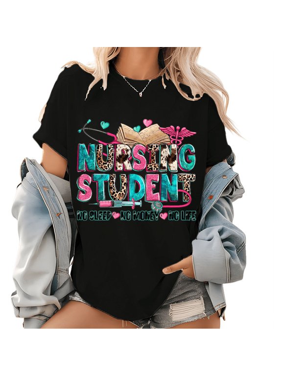 Future RN Graphic Tee -Med Student Gift T Shirt, Stethoscope & EKG Print Cotton Tops for Medical Students & New Grad Nurses