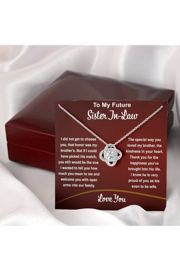 Future Sister-In-LawKnot Necklace Personalized Message Card Sentimental Wedding Present Birthday Keepsake, White Love Knot Necklace