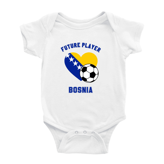 Future Soccer Player Bosnia Soccer Fan Cute Baby Romper (White, 3-6 Months)