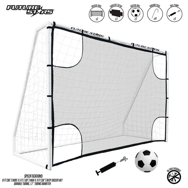 Future Stars 8ft Soccer Goal Combo Set with Shooter Tutor, Official Size 5  Soccer Ball and Pump with Pin 