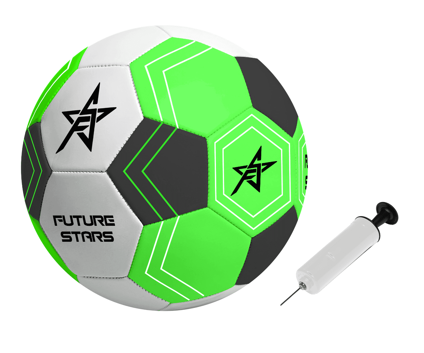 Future Stars Super-Star Soccer Ball & Pump - Size 5 - Green & Black -  Designed for all players 1+ Unisex 