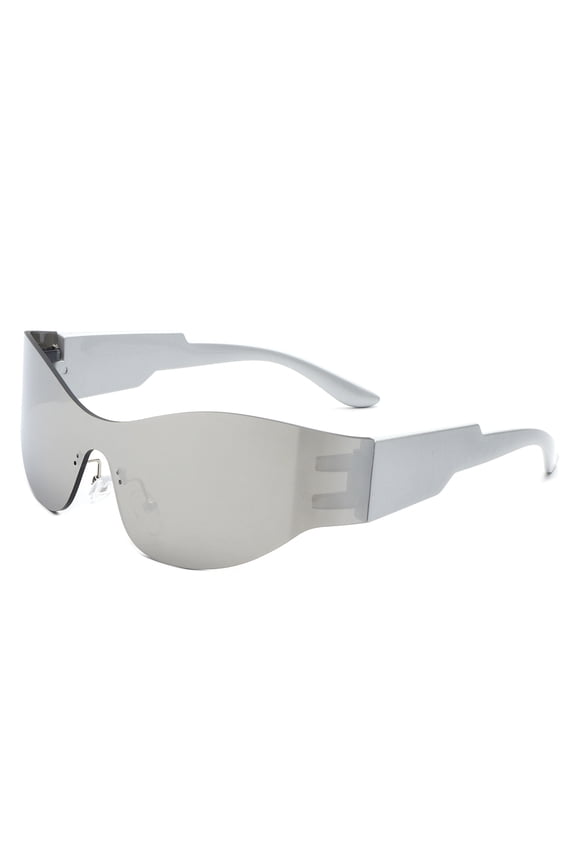 Future-Style Shield Sunglasses, Silver Frame with Silver Mirrored Lenses