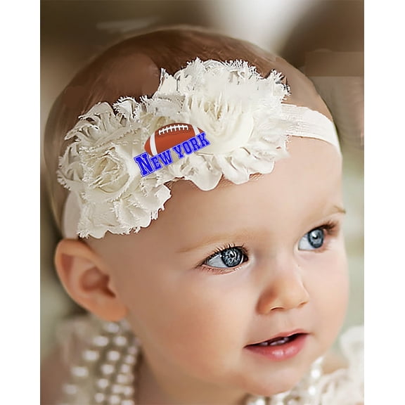 Future Tailgater Baby (0-6 months) Shabby Flower Hair Bow Headband for New York Blue Fans