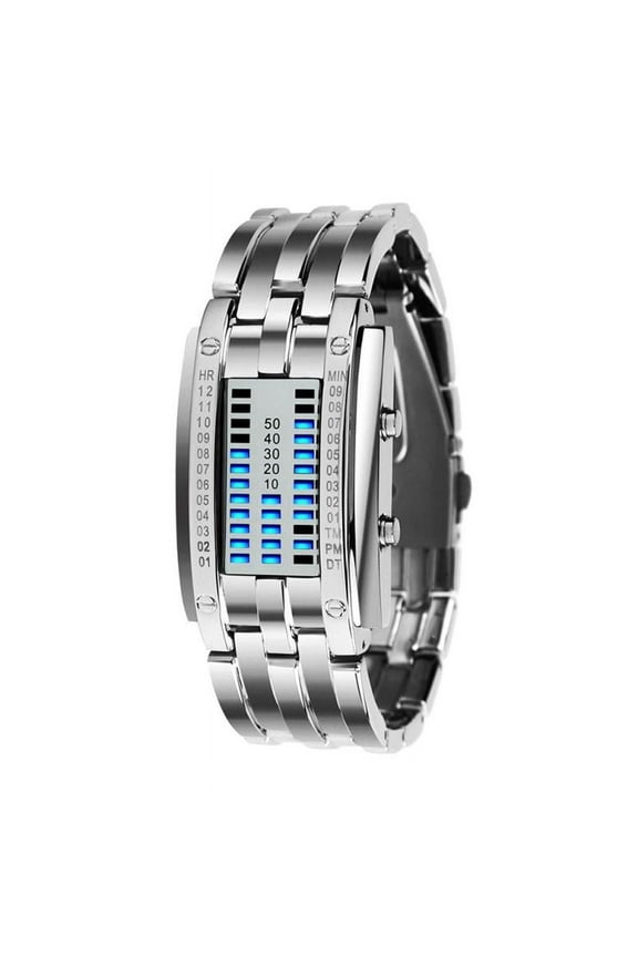 Future Technology Binary Digital Watch Couples' Stainless Steel LED Bracelet Sport Watch