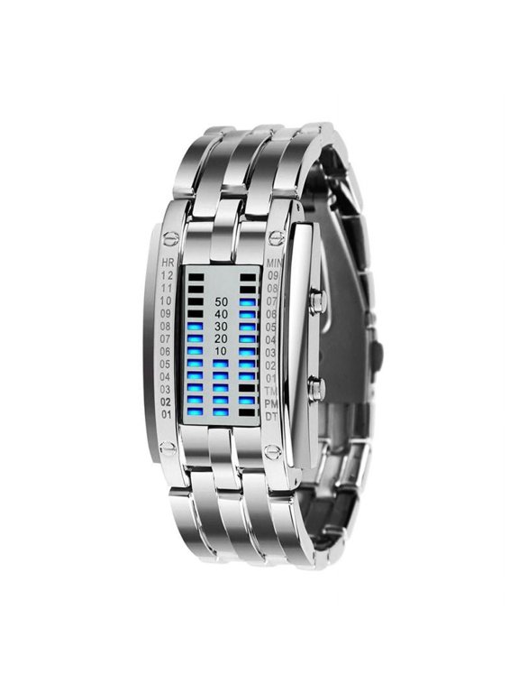 Future Technology Binary Digital Watch Couples' Stainless Steel LED Bracelet Sport Watch