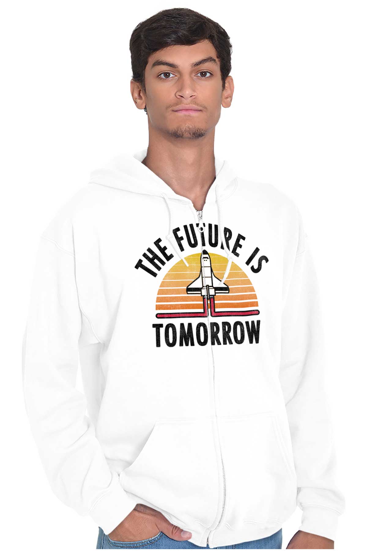 Future Tomorrow Space Sci Fy Geeky Zip Up Hoodie Men s Women s Brisco Brands L