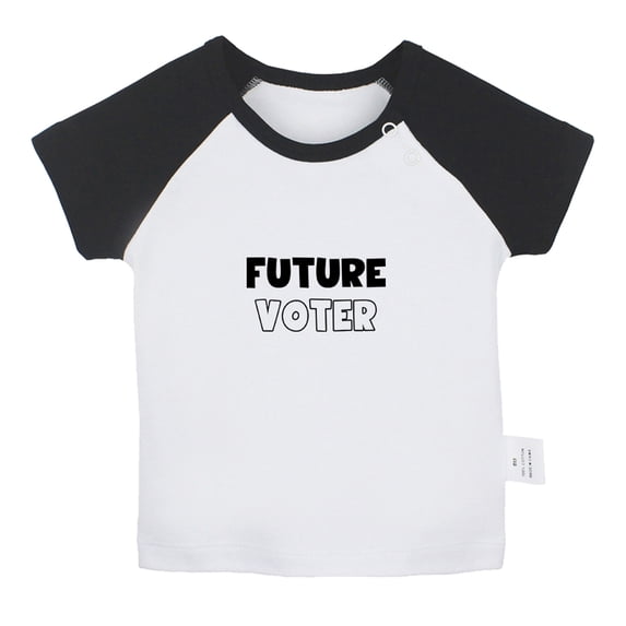 Future Voter Funny T shirt For Baby, Newborn Babies T-shirts, Infant Tops, 0-24M Kids Graphic Tees Clothing (Short Black Raglan T-shirt, 0-6 Months)