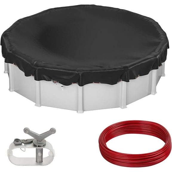 Future Way 15 FT Round Pool Cover for Above Ground Pools, Heavy Duty Winter Pool Cover with Winch and Cable, Swimming Pool Covers with Superior Strength & Duability, Cold & UV Resistant, Black