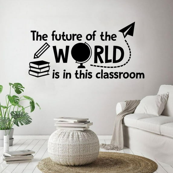 The Future Of The World Is In This Classroom Class Teacher Quote Pencil Shape Paper Plane Vinyl Wall Decal School Classroom Wall Sticker Wall Art Decoration Home School Wall Décor Size (40x40 inch)