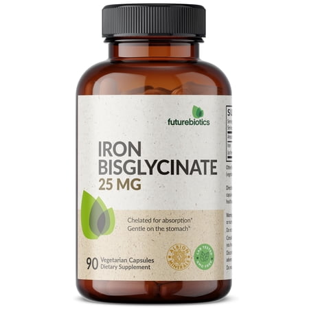 Futurebiotics Iron Bisglycinate 25mg Gentle on The Stomach, Supports Energy & Healthy Red Blood Cell Production - Non-Constipating Formula - Non GMO, 90 Vegetarian Capsules 90 Count (Pack of 1)