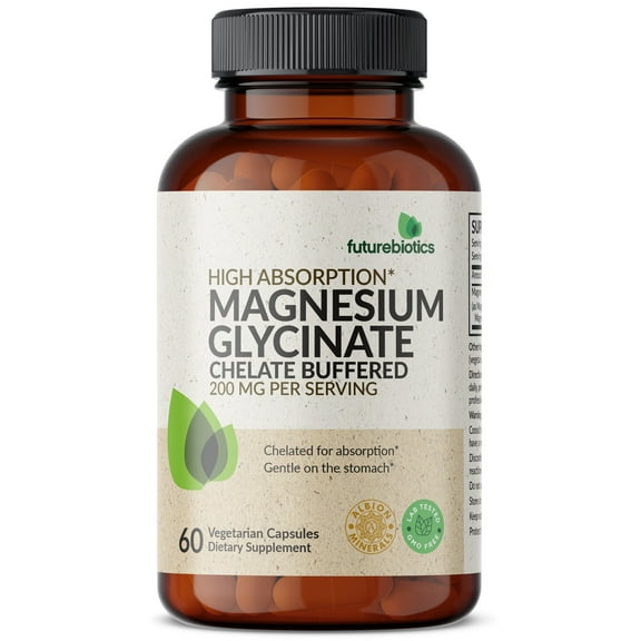 Futurebiotics Magnesium Glycinate 200 MG per Serving Chelated for High Absorption, Gentle On Stomach, Non-GMO, 60 Vegetarian Capsules