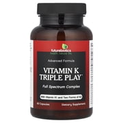 Futurebiotics Vitamin K Triple Play Vitamin K2 MK7 / Vitamin K2 MK4 / Vitamin K1 Full Spectrum Complex, 60 Capsules