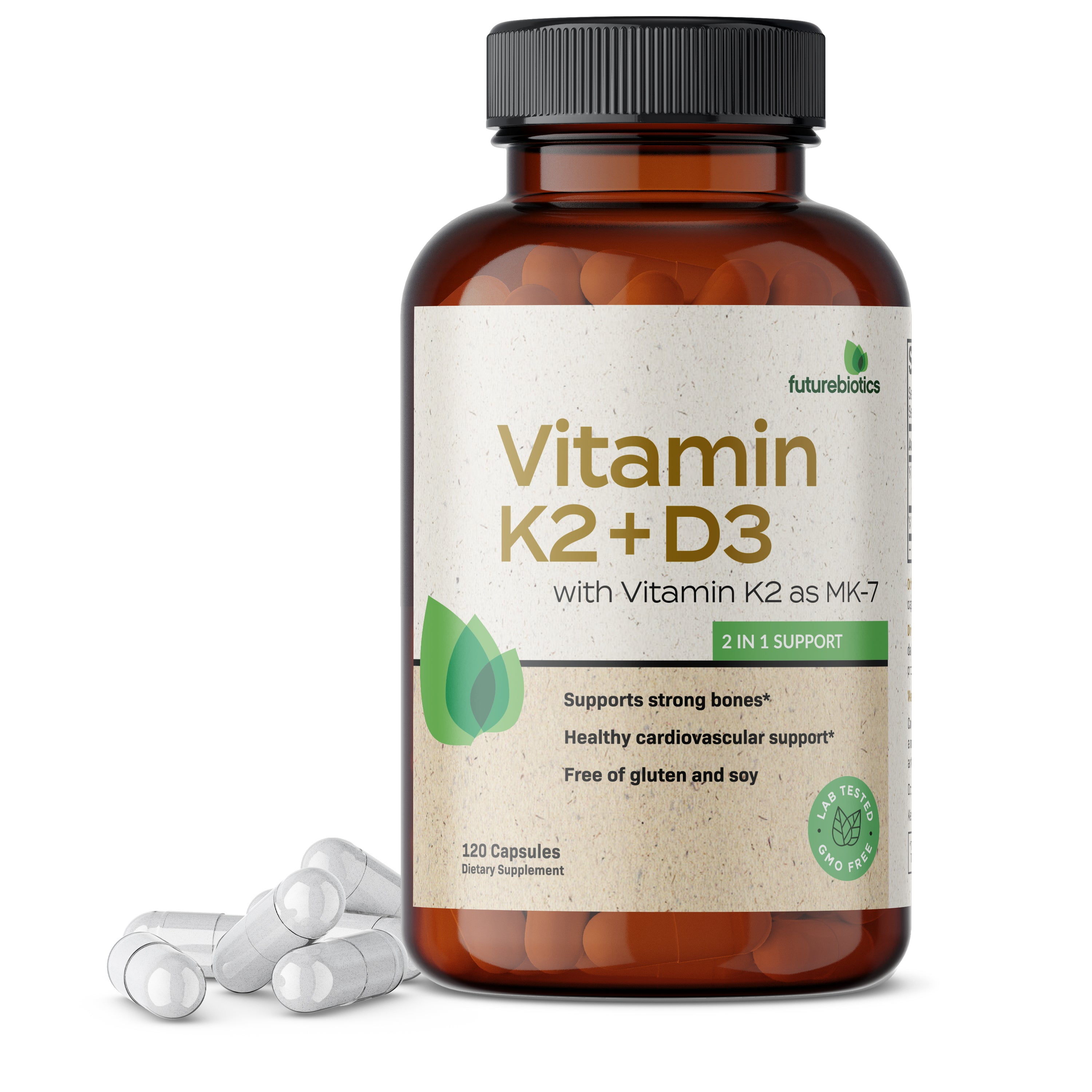 Futurebiotics Vitamin K2 (MK7) + D3 Non GMO & Gluten Free, 120 Capsules