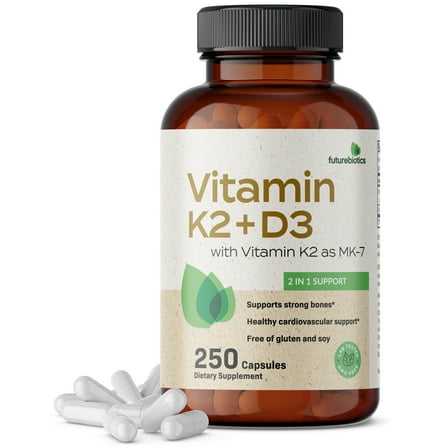 Futurebiotics Vitamin K2 (MK7) + D3 Non GMO & Gluten Free, 250 Capsules