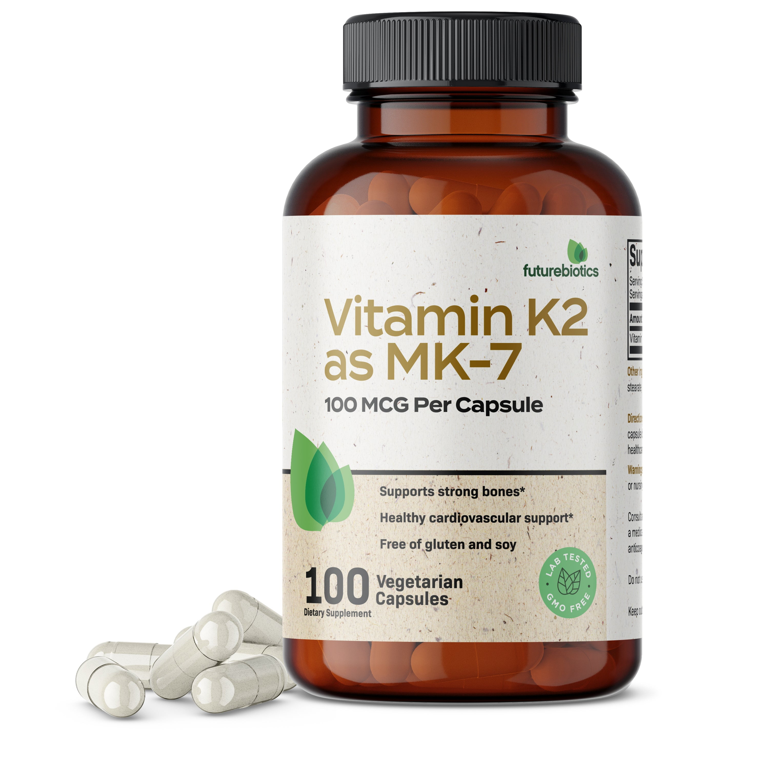 Futurebiotics Vitamin K2 as MK-7 100 mcg, Supports Strong Bones- Non-GMO, 100 Vegetarian Capsules