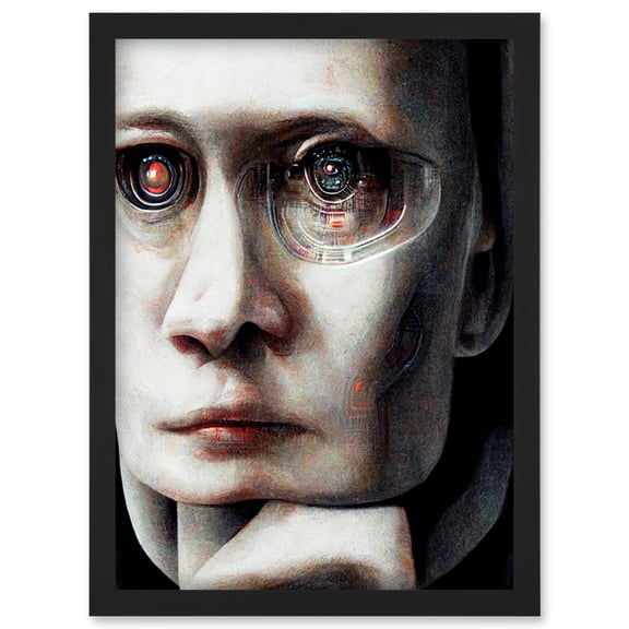 Futurism Cyborg Humanoid Robot AI Face Artwork Framed Wall Art Print A4