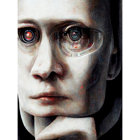 Futurism Cyborg Humanoid Robot AI Face Unframed Wall Art Print Poster Home Decor
