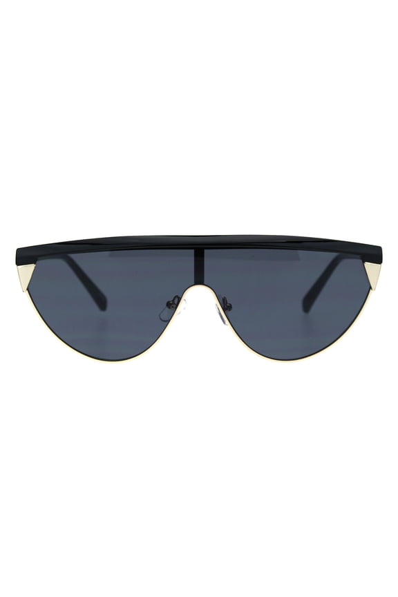 Futurism Flat Top 80s Half Rim Shield Retro Fashion Sunglasses Black Gold Black