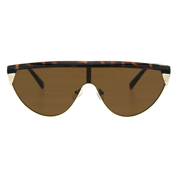 Futurism Flat Top 80s Half Rim Shield Retro Fashion Sunglasses Tortoise Gold Brown